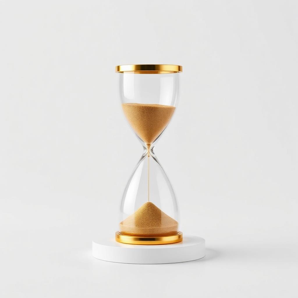 Gold hourglass on white podium representing account aging